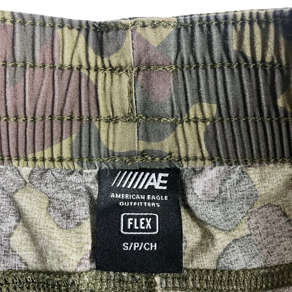 American Eagle Flex Camo Jogger Pants Mens Small Green Zipper Pockets Gorpcore